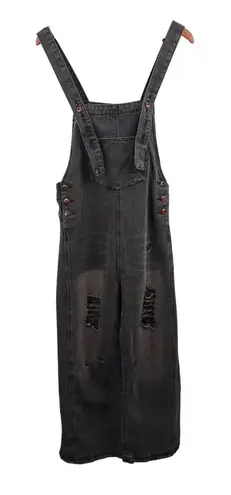 Women’s Medium Unbranded Dark Grey Washed Distressed Overalls Black