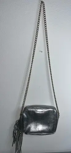 Victoria's Secret Victoria’s Secret Silver Metallic Snakeskin Embossed Chain Crossbody Bag Fringe