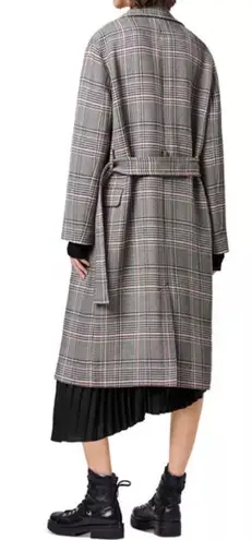 All Saints Tyla Check Plaid Wool Blend Belted Long Trench Coat