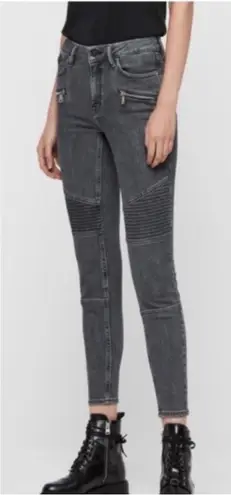 ALLSAINTS NEW All Saints Grace Biker Cropped Mid-Rise Washed Grey Skinny Jeans, 29