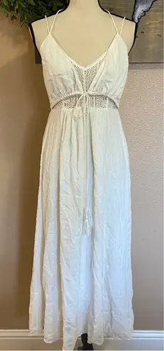 NWOT Lulus Santorini Scene White Metallic Gold Swiss Dot Lace Maxi Dress