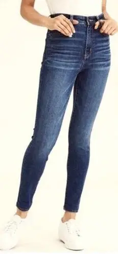 American Eagle  Sz 8 Long Super High Rise Jegging Stretch Denim Blue Jeans Skinny