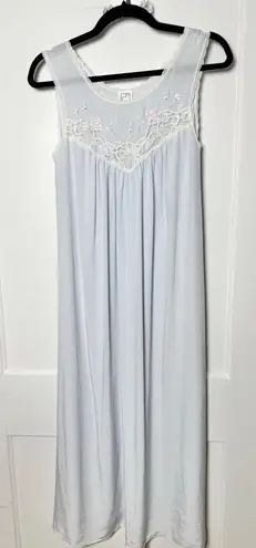 VTG Eve Stillman Embroidered Lace Granny Light Blue Cottage Nightgown Dress S