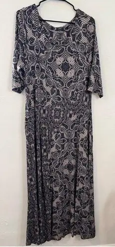 Soft Surroundings tan blue geometric print jersey Juliette maxi dress Size 1X