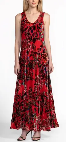 Johnny Was Bias Dress Slip Bobcat Forest Red Floral Maxi Silk Blend Size Medium