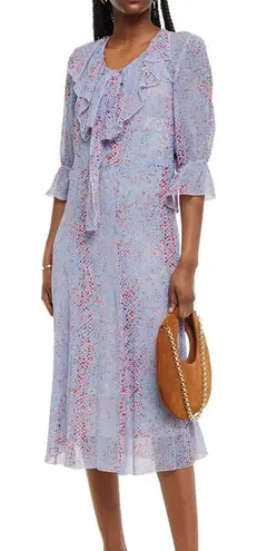 See By Chloe Ruffled Printed Silk Georgette Midi Dress Sz Medium