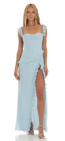 Lucy in the Sky Kofi Chiffon Ruffle Dress in Blue