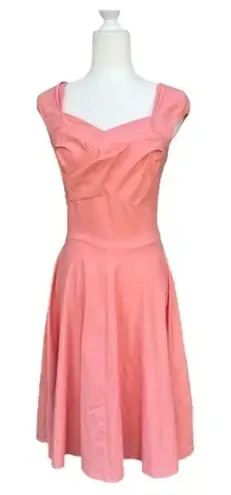 MUXXN Peach 50s Style Swing Fit Flare Cap Sleeve Dress Rockabilly Sz Small Orange