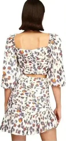 Nocturne Floral Ruched Puff Sleeve Crop Top White Multicolor XS 34