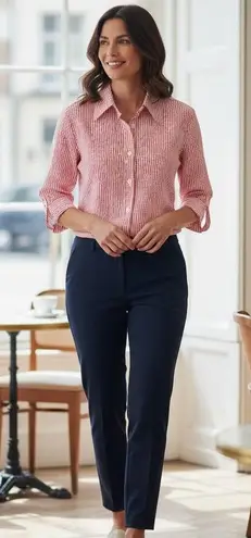 FDJ French Dressing Jeans Red Striped 3/4 Sleeve Blouse Size 8