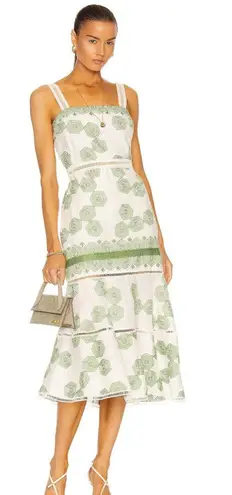 Alexis Delanna Ladder-Stitch Mermaid Dress in Green Embroidery