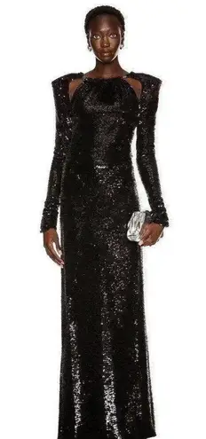 THE ATTICO Sequin Cut Out Chain Neck Gown in Black 42 4