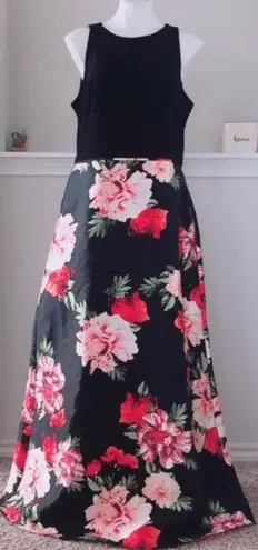 Slny Dress Fit & Flare Floral Skirt Ball Gown Black Red Maxi Plus Size 14