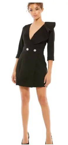 Mac Duggal Black Ruffled Faux Tuxedo Mini Dress - Size 2 (New)