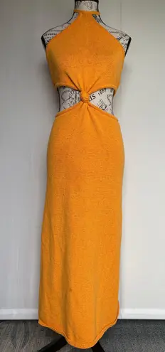 Cult Gaia Cameron cutout halter knit midi dress in marigold size L large