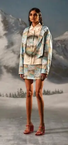 đź’•MAISIE WILENđź’• Dial Up Skirt ~ Alpine Mountain Scene Medium M NWT Blue