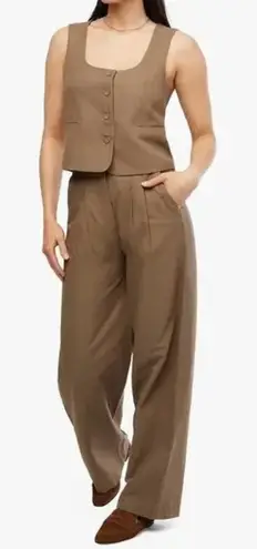We Wore What Suit Vest Pant Set Pinstripe Brown Wide Leg Tailored XS/0 NWT