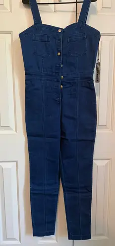 Haute Monde Denim Jumpsuit with Wide Straps