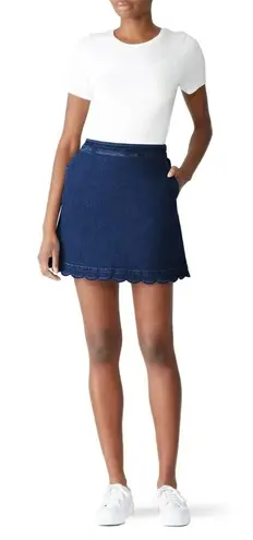 Draper James Skirt Womens 8 Blue Dark Jean Denim Mini Scalloped Hem Y2K Girly