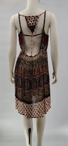 Jayli Dress Womens S Red Black Elephant Paisley Open Back Festival Beach Boho Tan