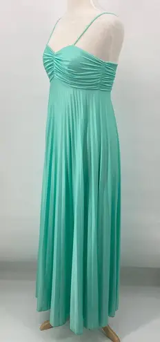 Vintage 70s Pleated Maxi Dress w Sheer Cape Mint Green Tie Spaghetti Strap Small