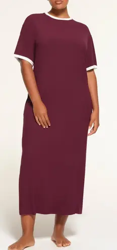 SKIMS Soft Lounge Ringer T-Shirt Long Dress Maxi Maroon Red Size Small