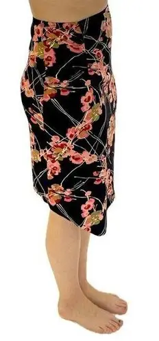 Max and Cleo Black Pink Floral Stretch Asymmetrical Skirt Women’s Size XS