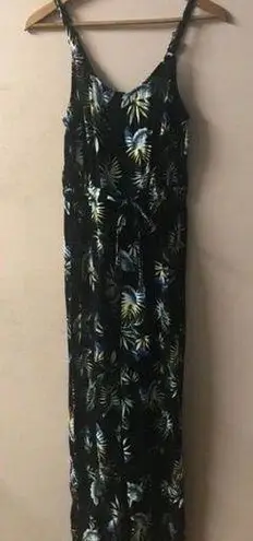 Black Tropical Leaf Print Wide Leg Jumpsuit Size XS