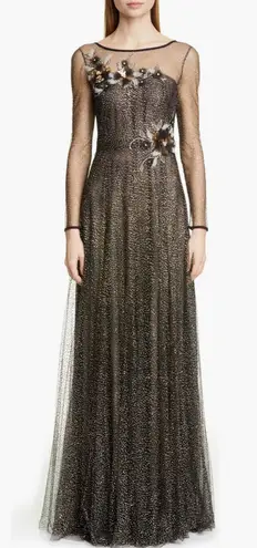 Marchesa Notte Shimmer Tulle Embellished Long Gown Size 4 Black