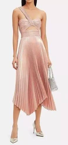 ALC Frank A.L.C. Pink Rose Gold Aurora Pleated One Shoulder Midi Dress