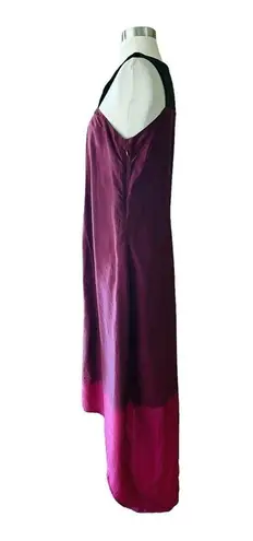 AS BY DF Silk Dress Leather Top Trim Sleeveless Burgundy Ombre Hi
