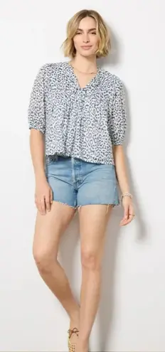 India Collection Emerson Fry Puff Isla Charcoal Leopard Print Cotton Blouse Size M