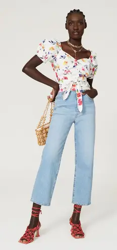 MARISSA WEBB x RTR White Floral Printed Short Sleeve Puff Sleeve Wrap Top Size M Size M