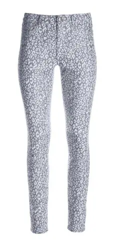Boston Proper Metallic Snow Leopard Ankle Jean Grey Skinny Chinos Chic Size 12