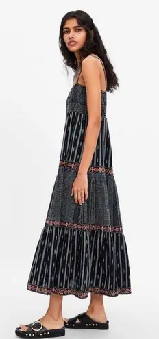 ZARA Bead and Embroidered Strappy Tiered Midi Dress Black Size S