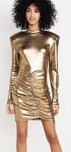 Rotate Birger Christensen NWT Minnie Metallic Gold Lame Mini Dress Ruched Liquid