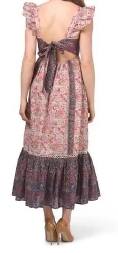 Haute Hippie Flutter Sleeve Twin Print Flounce Hem Floral Maxi Dress