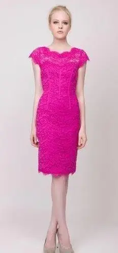 ML Monique Lhuillier Pink Cap Sleeve Lace Knee Length Sheath Dress Size 0