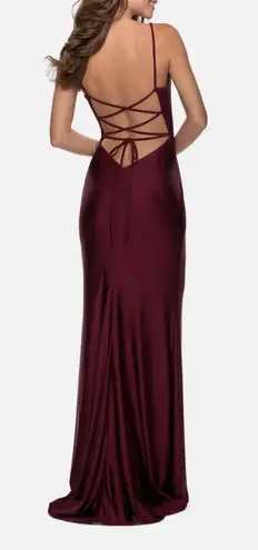 La Femme Ruched Jersey Gown Dark Berry Prom Dress