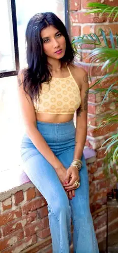 vintage 70s yellow sunshine halter crop top tie up boho festival one size hippie