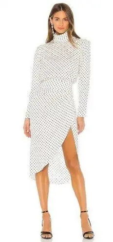 Ronny Kobo Kiara White Polka Dot Print Asymmetric Long Sleeve Turtleneck Dress M Size M