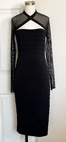 Tadashi Shoji Black Mesh Bodycon Midi Dress