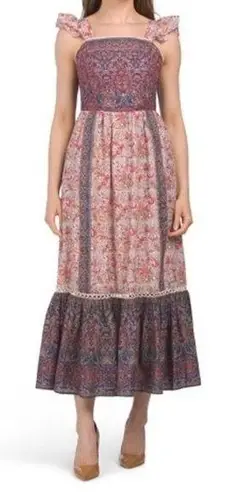 Haute Hippie NWT Boho Fairy Floral Flutter Sleeve Maxi Dress open Back Size 6