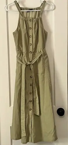 Central Park West New York green linen blend button front midi dress size medium