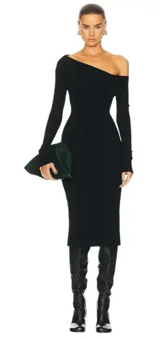 Enza Costa Knit One Shoulder Dress in Black Large New Womens Midi