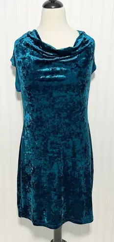 Karin Stevens Scoop Neck Stretchy Velvet Dress Teal Blue Women's Cowl Size 14