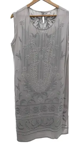 Sundance Embroidered Beaded Silk Shift Dress Ivory Sleeveless Size S Boho