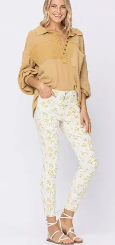 Judy Blue Golden Meadow Skinny Fit Mid Rise Jeans Cream Yellow Size 28 7