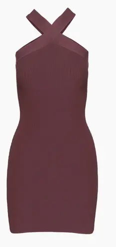 Babaton aritzia sculpt neck ribbed bodycon criss cross mini dress
