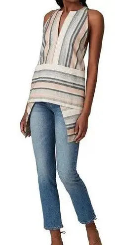 RTR sz2 Rosetta Getty Apron Wrap Halter Top Tan Black Jacquard Stripe Sleeveless White Size 2